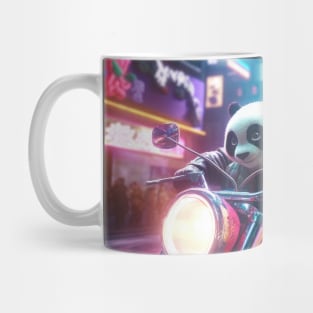 Panda Riders: A Futuristic Journey Through the Synthewave City Mug